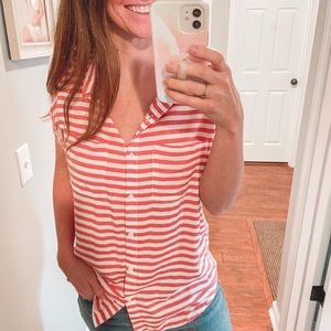 BeachLunchLounge coral striped button down blouse, size medium